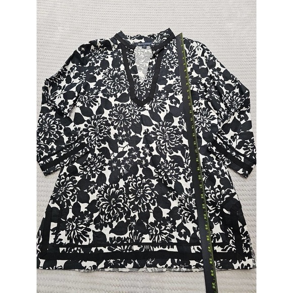 Brooks Brothers Shirt Womens Medium Linen Blend Vcut Neckline Black & White - Picture 2 of 8